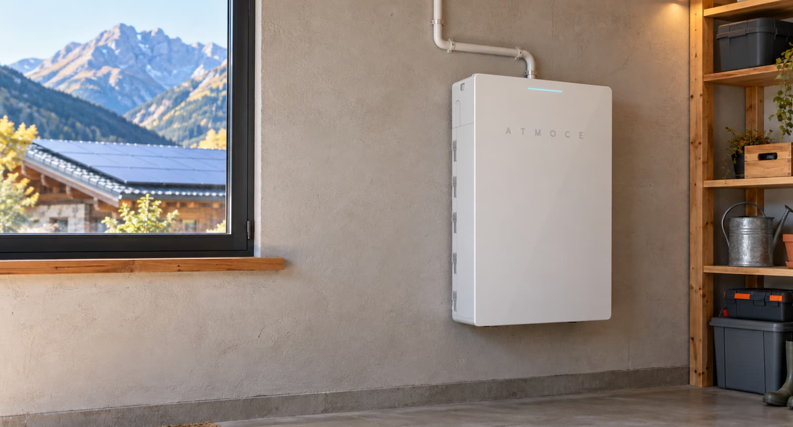 Maison alpine, panneaux solaires et batterie ATMOCE